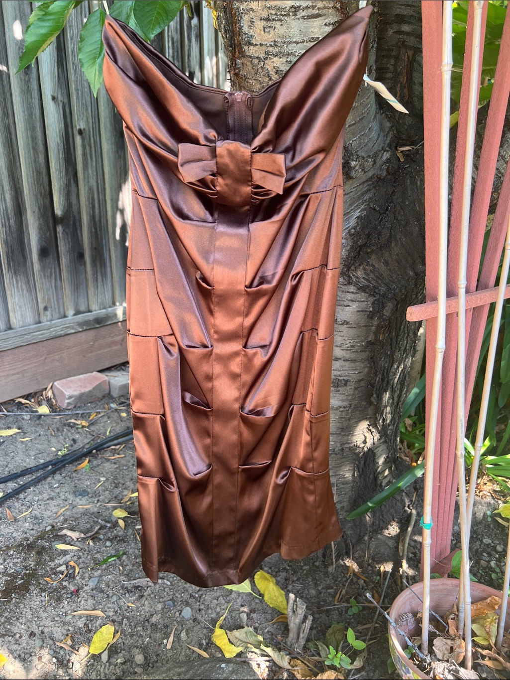 B Darlin Strapless Satin Dress In Bronze